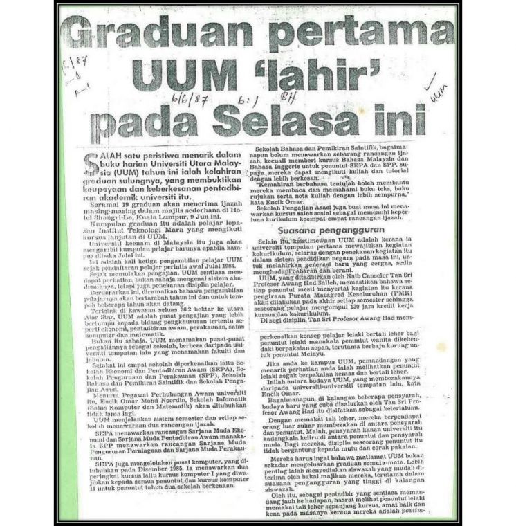 Graduan Pertama UUM 'Lahir' pada Selasa ini